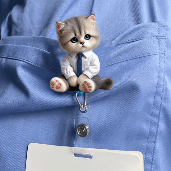 Cute CatThemed Retractable ID Badge Reel with Clip  Perfect for Nurses Doctors RN  LPN  Durable Acrylic Office Accessory